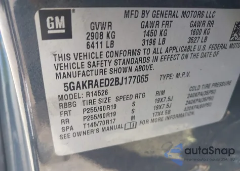 2011 Buick Enclave Cx из США, поврежденный, VIN 5GAKRAED2BJ177065